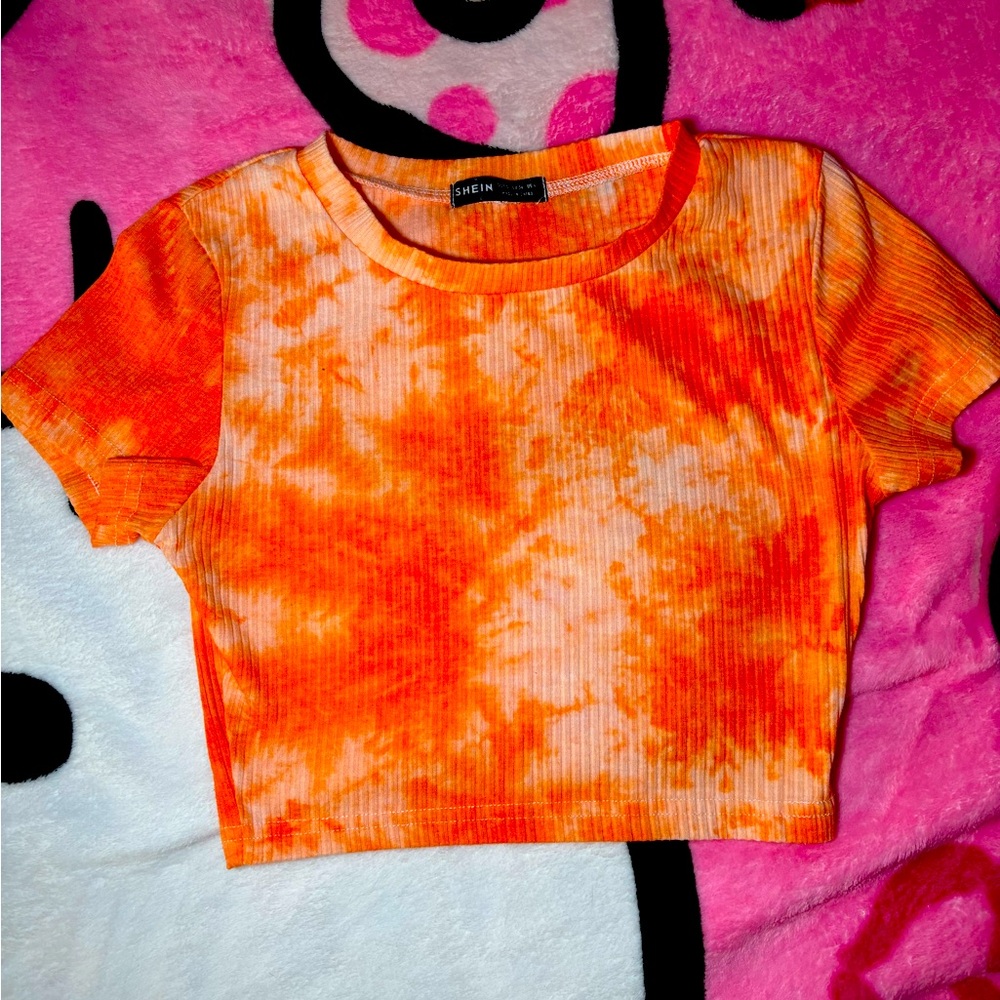 Shein Orange Tie-Dye Crop Top
